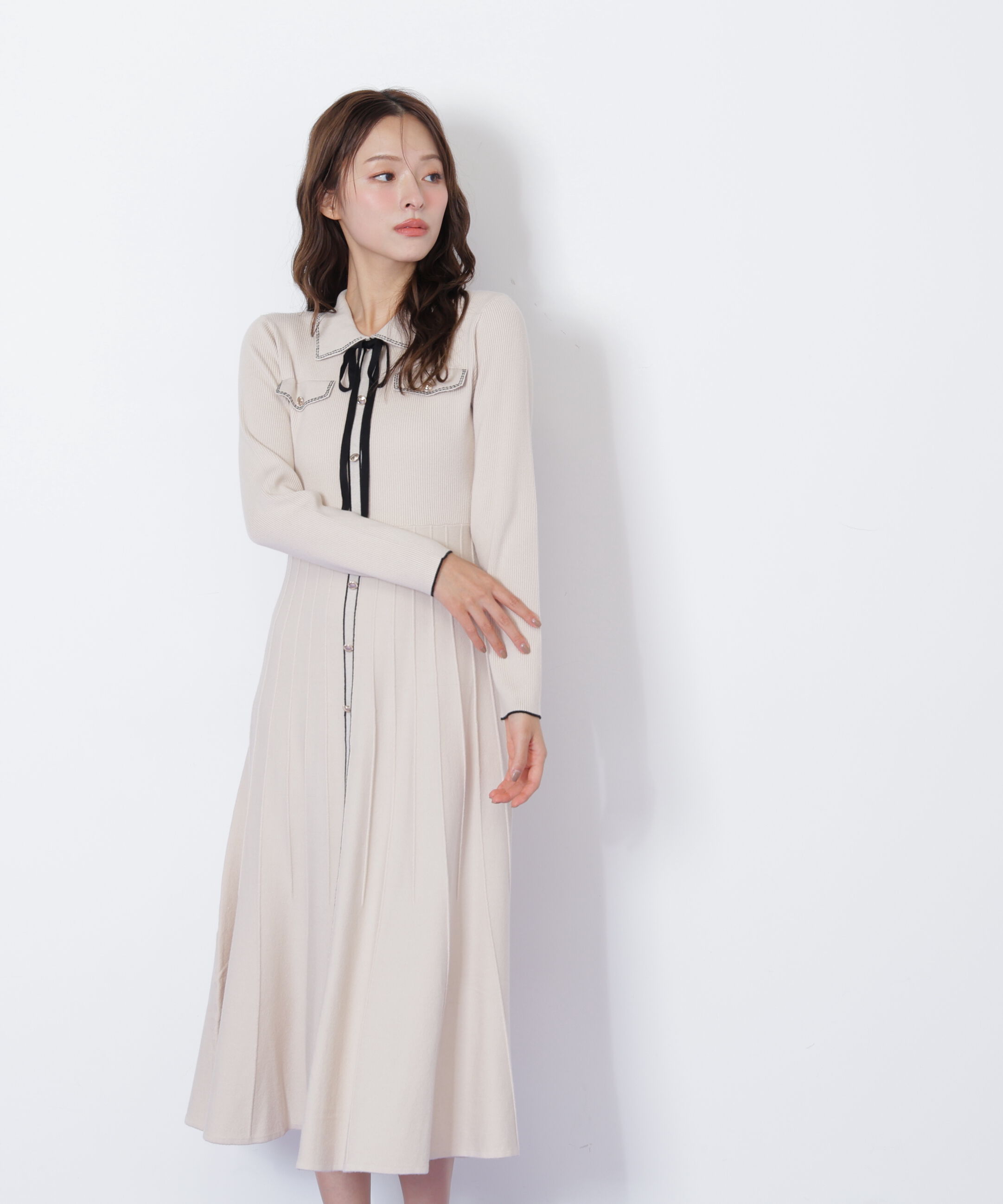  「ステッチカラーニットワンピース」|ワンピース|