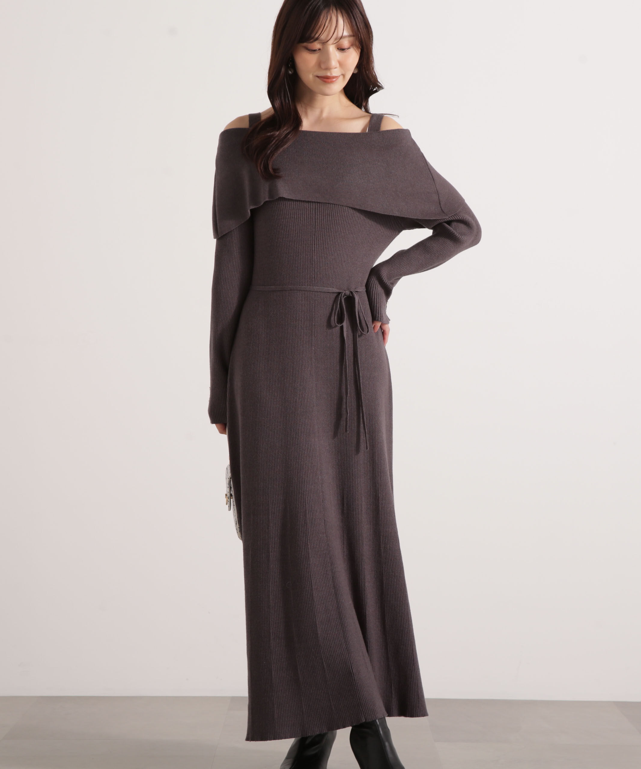 PROPORTION BODY DRESSING「オフショルリブニットワンピース 25AW」|ワンピース|
