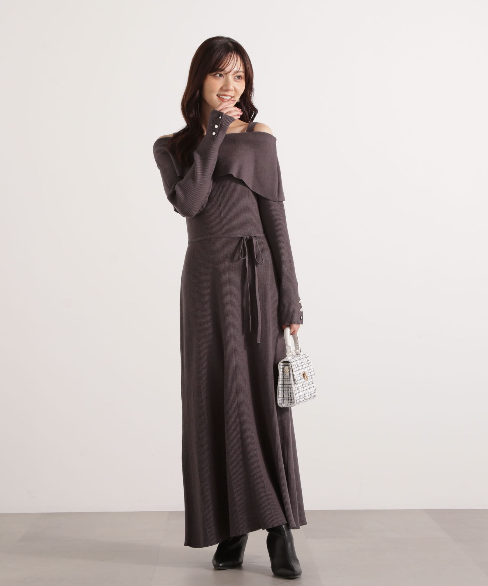 PROPORTION BODY DRESSING「オフショルリブニットワンピース 25AW」|ワンピース|