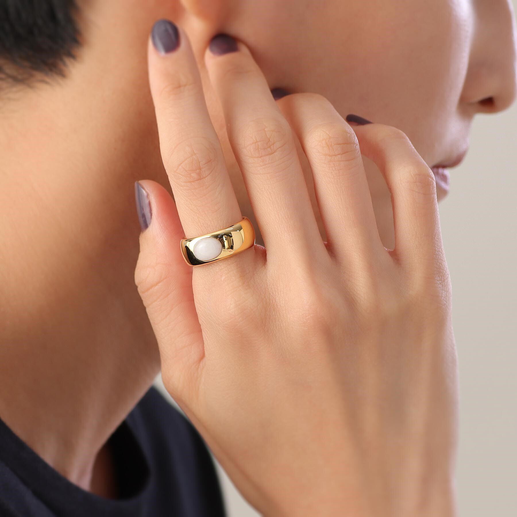 COCOSHNIK ONKITSCH「シルバー カラーストーン（ホワイトアゲート）ワイドリング GP」|リング|