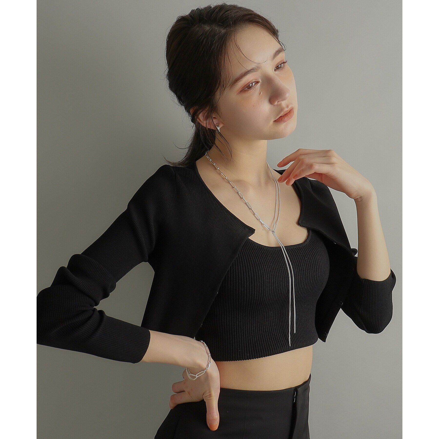 COCOSHNIK ONKITSCH「シルバー ミックスチェーン フラットカーブ スルー ブレスレット」|ブレスレット・バングル|