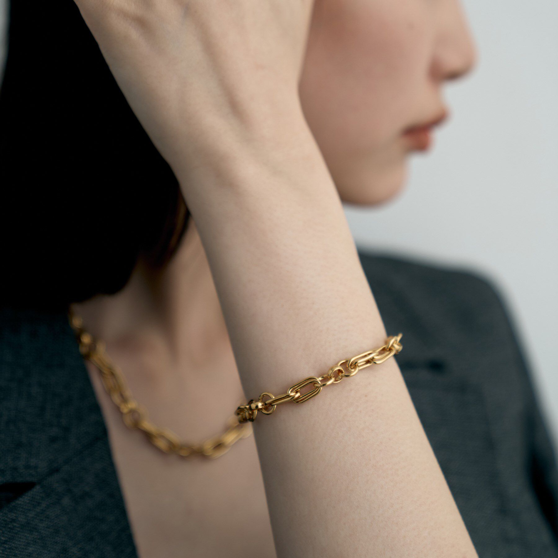 COCOSHNIK ONKITSCH「シルバー ミックスチェーン ダブルリンクブレスレット GP」|ブレスレット・バングル|