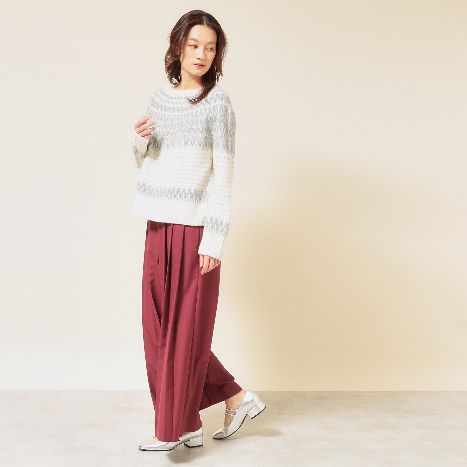 SunaUna「【ラメ混】ノルディック風ジャガード柄ニット」|ニット・セーター|