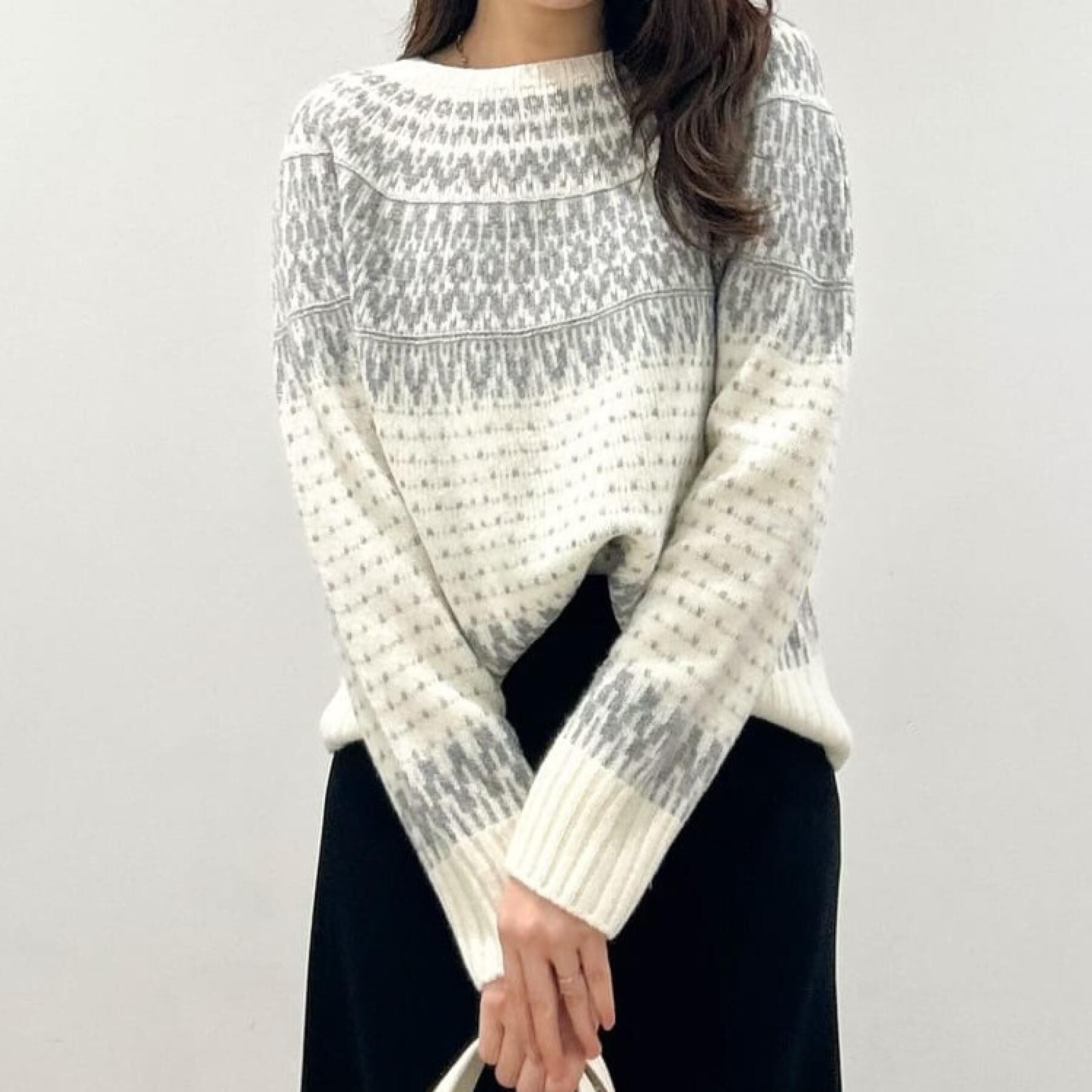 SunaUna「【ラメ混】ノルディック風ジャガード柄ニット」|ニット・セーター|