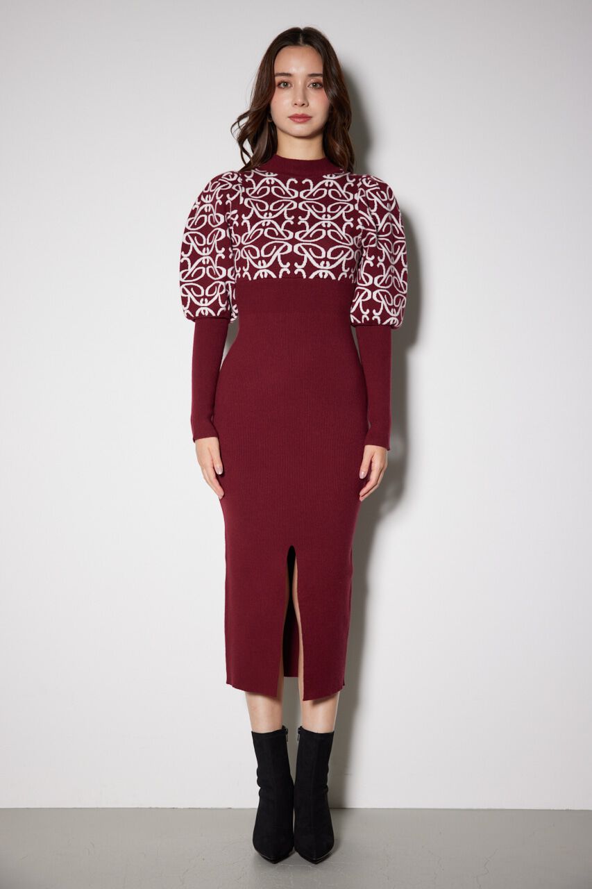 rienda「ロゴジャガードニットタイトワンピース」|ワンピース|