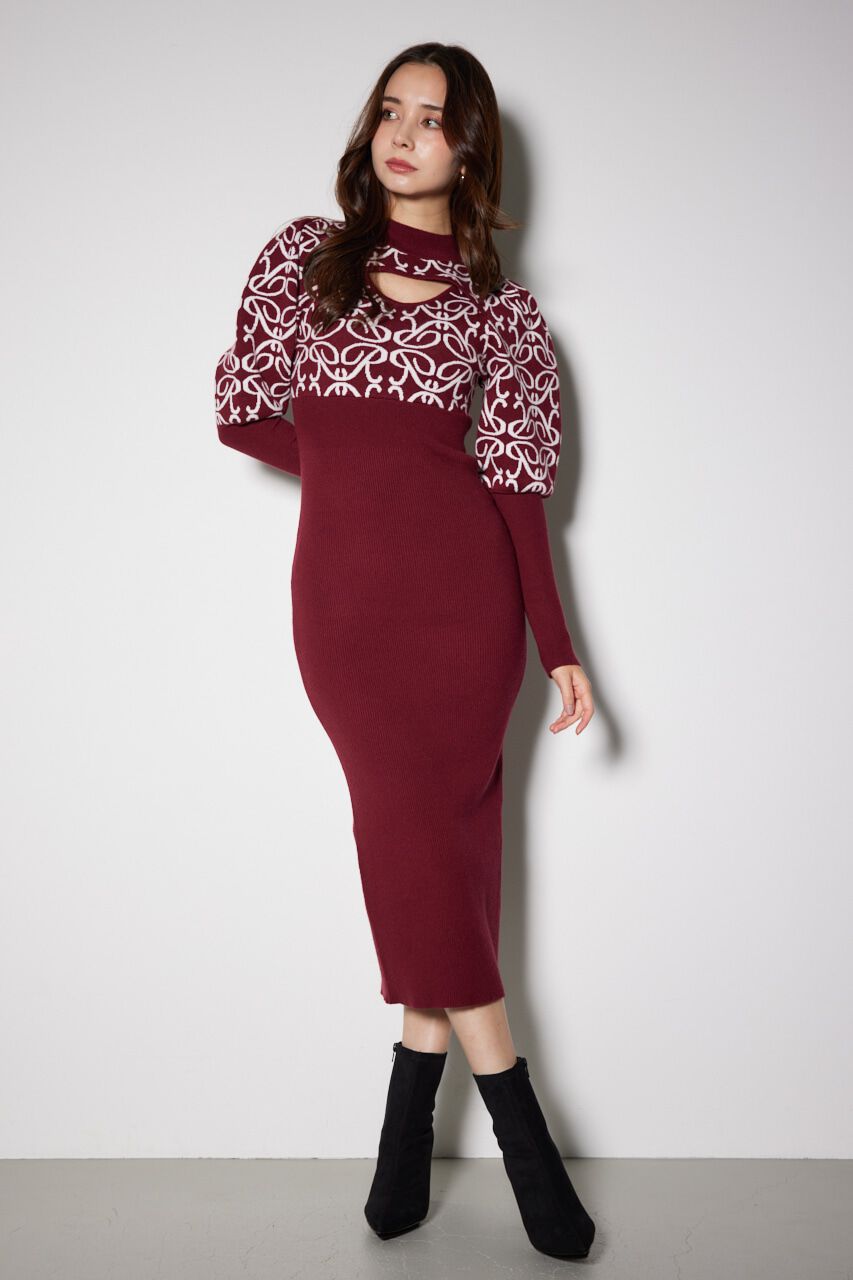 rienda「ロゴジャガードニットタイトワンピース」|ワンピース|