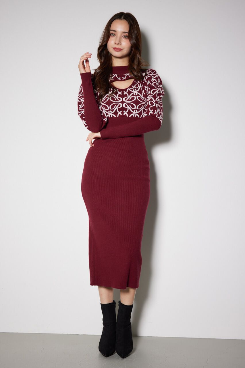 rienda「ロゴジャガードニットタイトワンピース」|ワンピース|