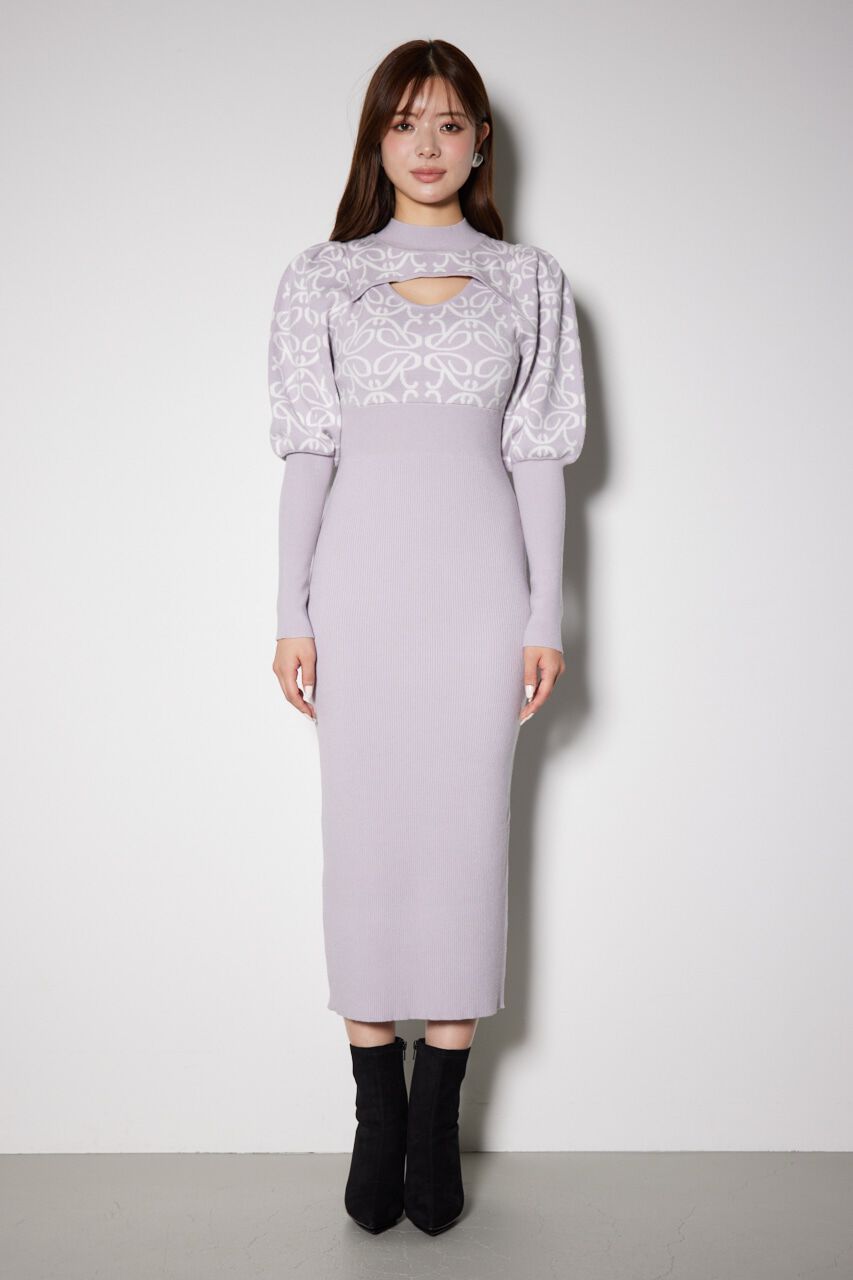 rienda「ロゴジャガードニットタイトワンピース」|ワンピース|