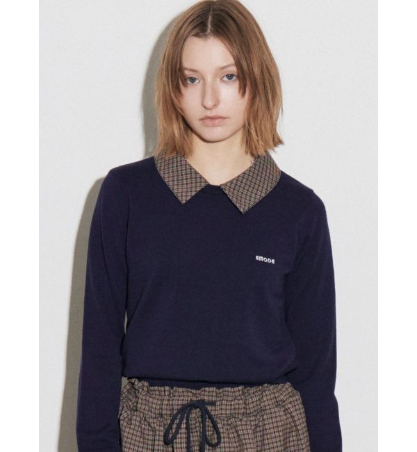 EMODA「レイヤードシャツニット」|ニット・セーター|ネイビー