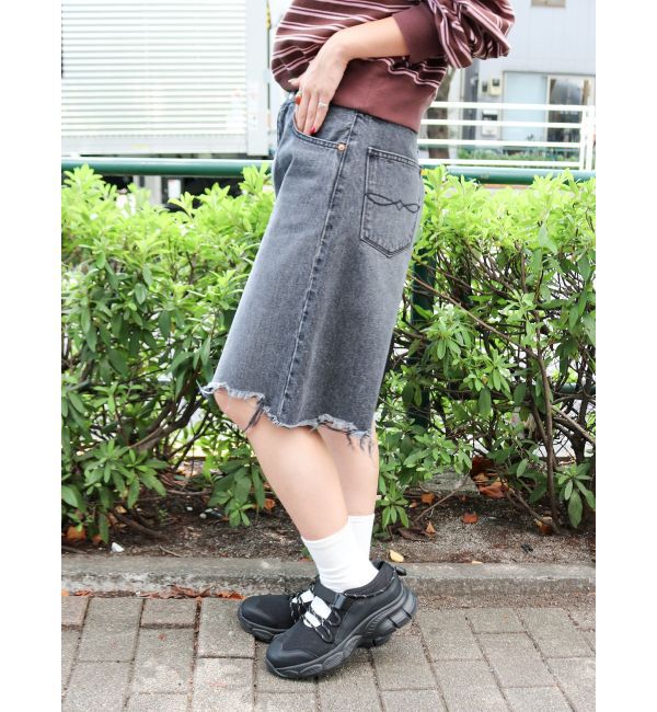 Ungrid「クラッシュデザインデニムハーフパンツ」|デニム|