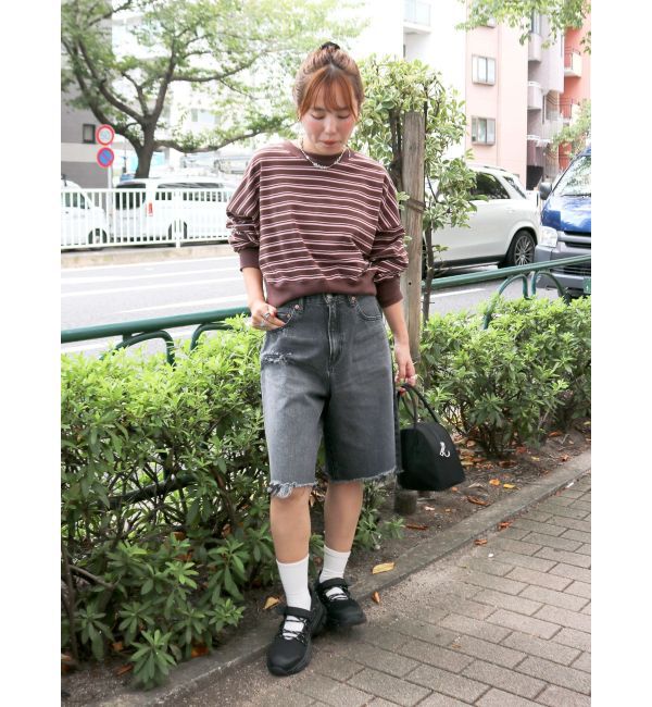 Ungrid「クラッシュデザインデニムハーフパンツ」|デニム|