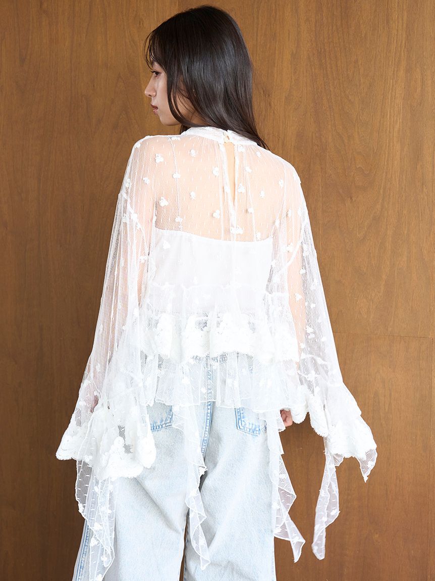 SNIDEL「チュールエンブロイダリーレースブラウス」|シャツ・ブラウス|