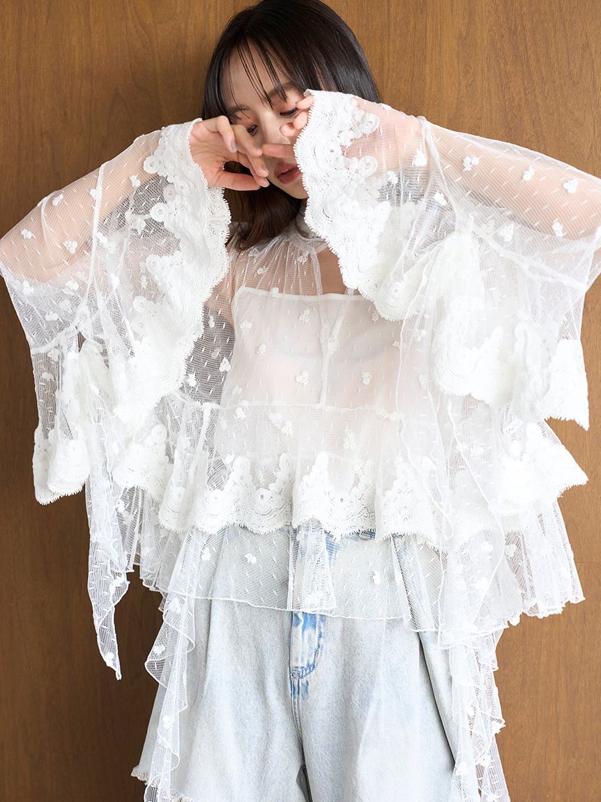 SNIDEL「チュールエンブロイダリーレースブラウス」|シャツ・ブラウス|