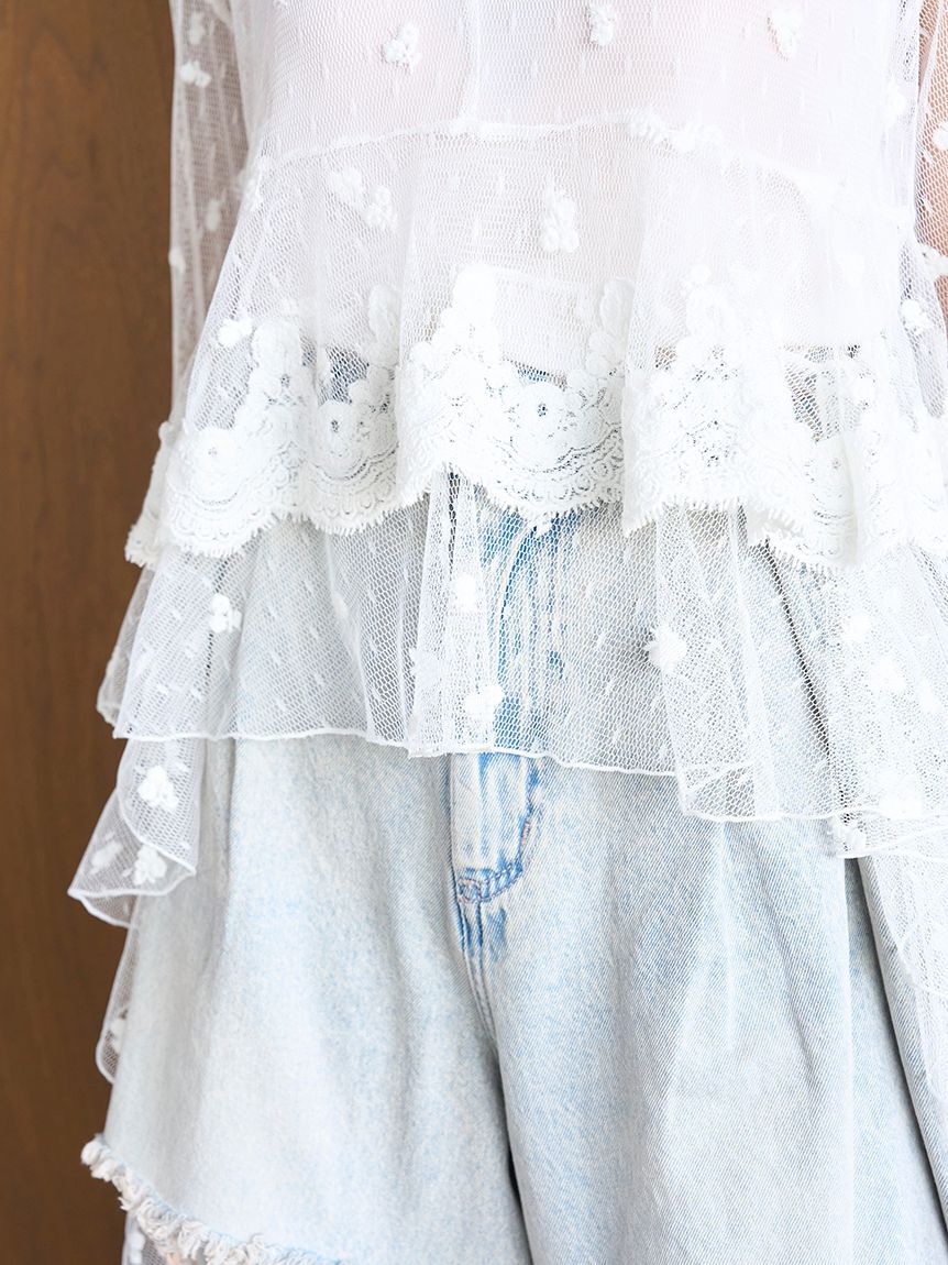 SNIDEL「チュールエンブロイダリーレースブラウス」|シャツ・ブラウス|