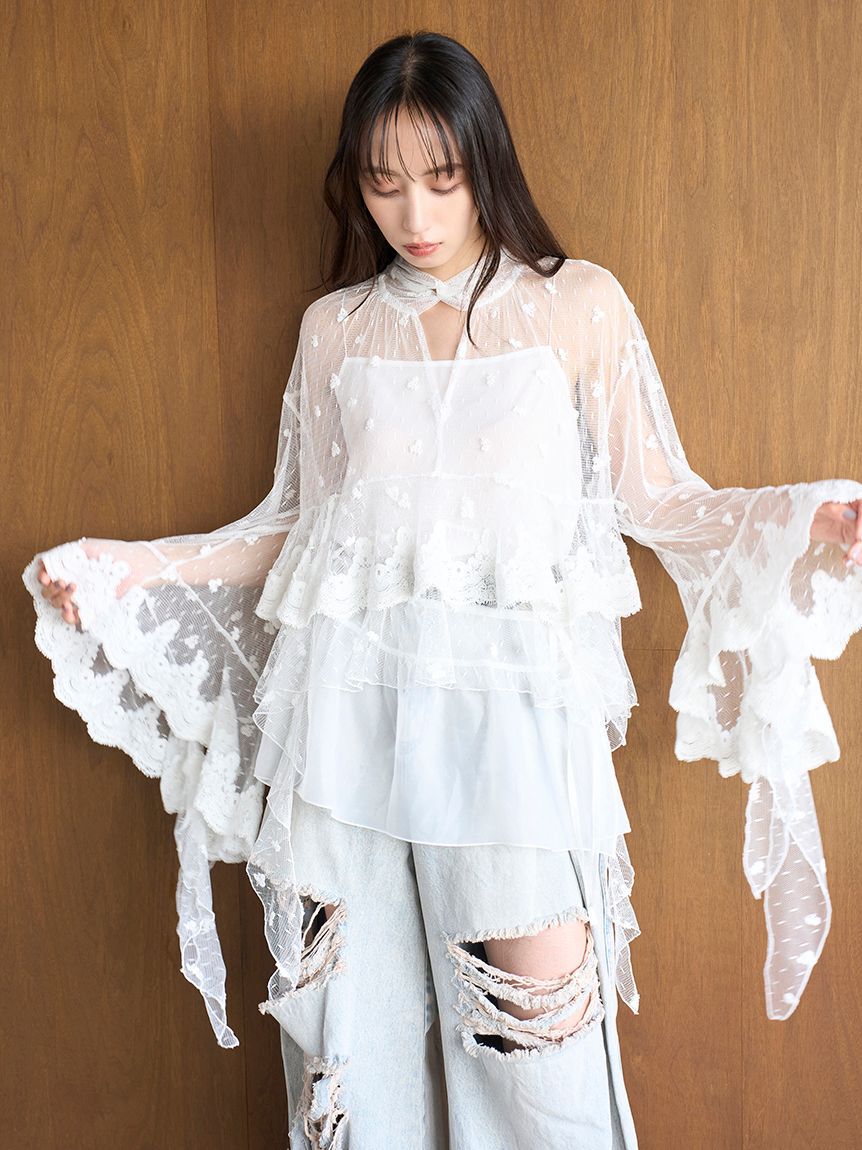 SNIDEL「チュールエンブロイダリーレースブラウス」|シャツ・ブラウス|