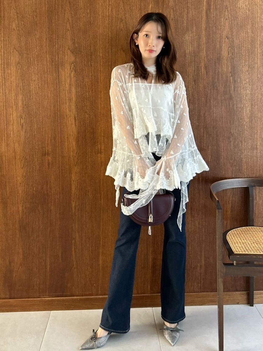 SNIDEL「チュールエンブロイダリーレースブラウス」|シャツ・ブラウス|