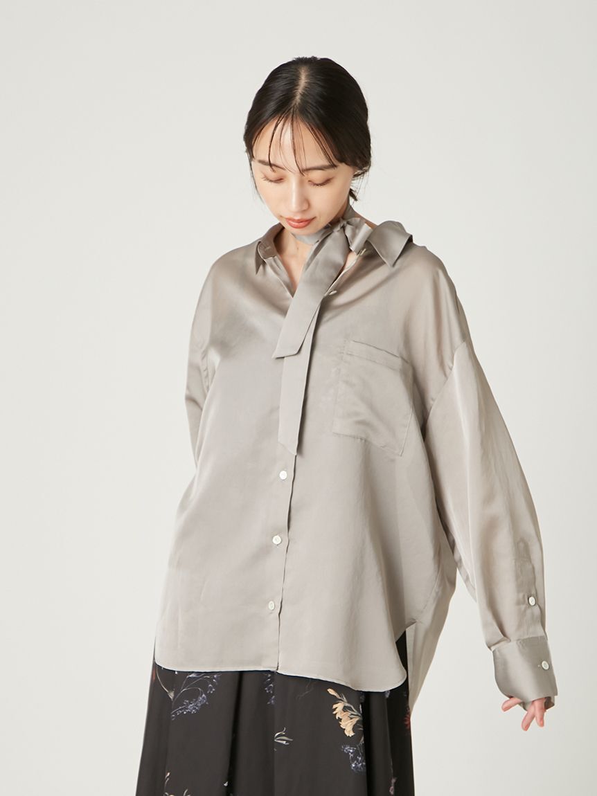 FRAY I.D「タイチョーカーシアーサテンシャツ」|シャツ・ブラウス|