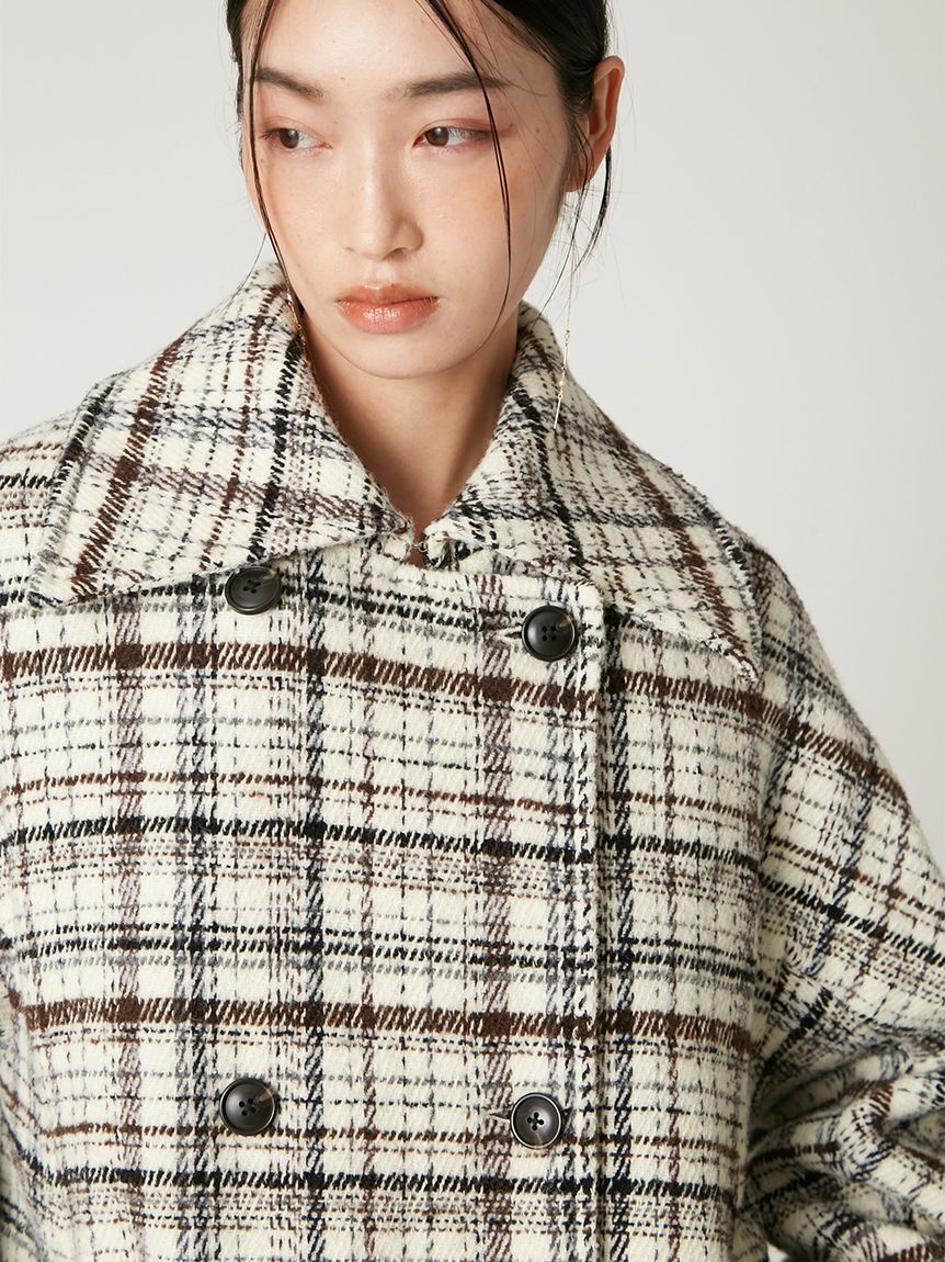 FRAY I.D「ダブルブレストチェックミドルコート」|ピーコート|