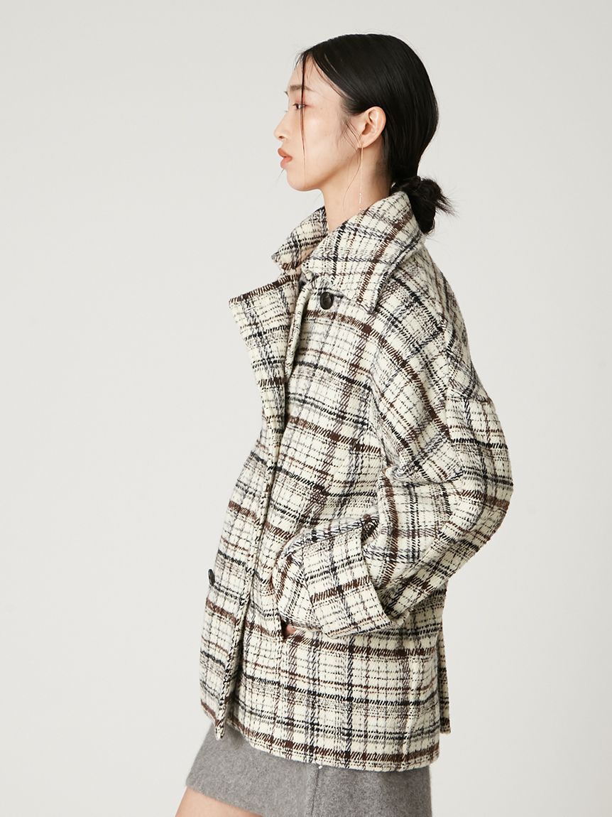 FRAY I.D「ダブルブレストチェックミドルコート」|ピーコート|