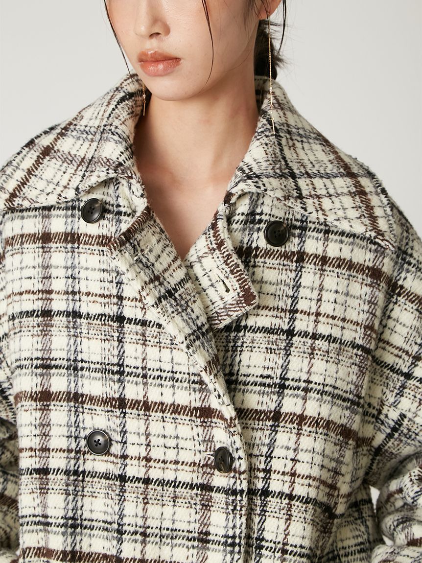FRAY I.D「ダブルブレストチェックミドルコート」|ピーコート|