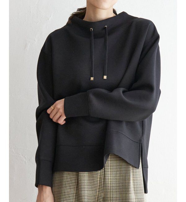 ikka「ダンボールニットスピンドルプルオーバー」|パーカー|ブラック