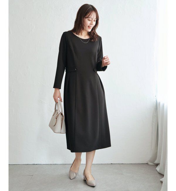 IKKA LOUNGE「カットジョーゼットウエストタブワンピース」|ドレス|ブラック