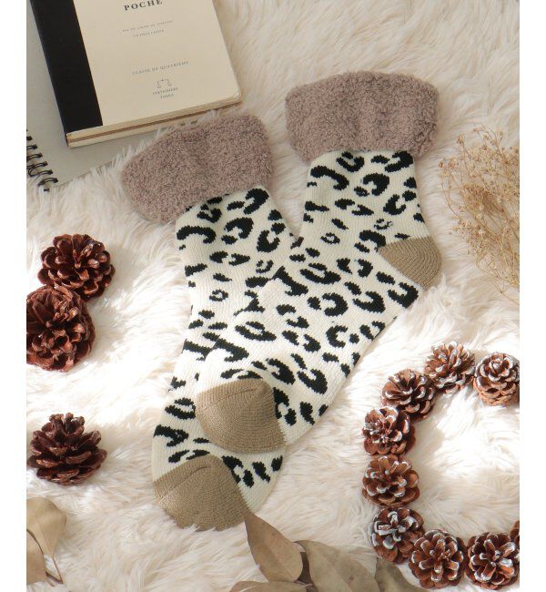 Lbc with Life「裏起毛ソックス レオパード」|その他|ベージュ