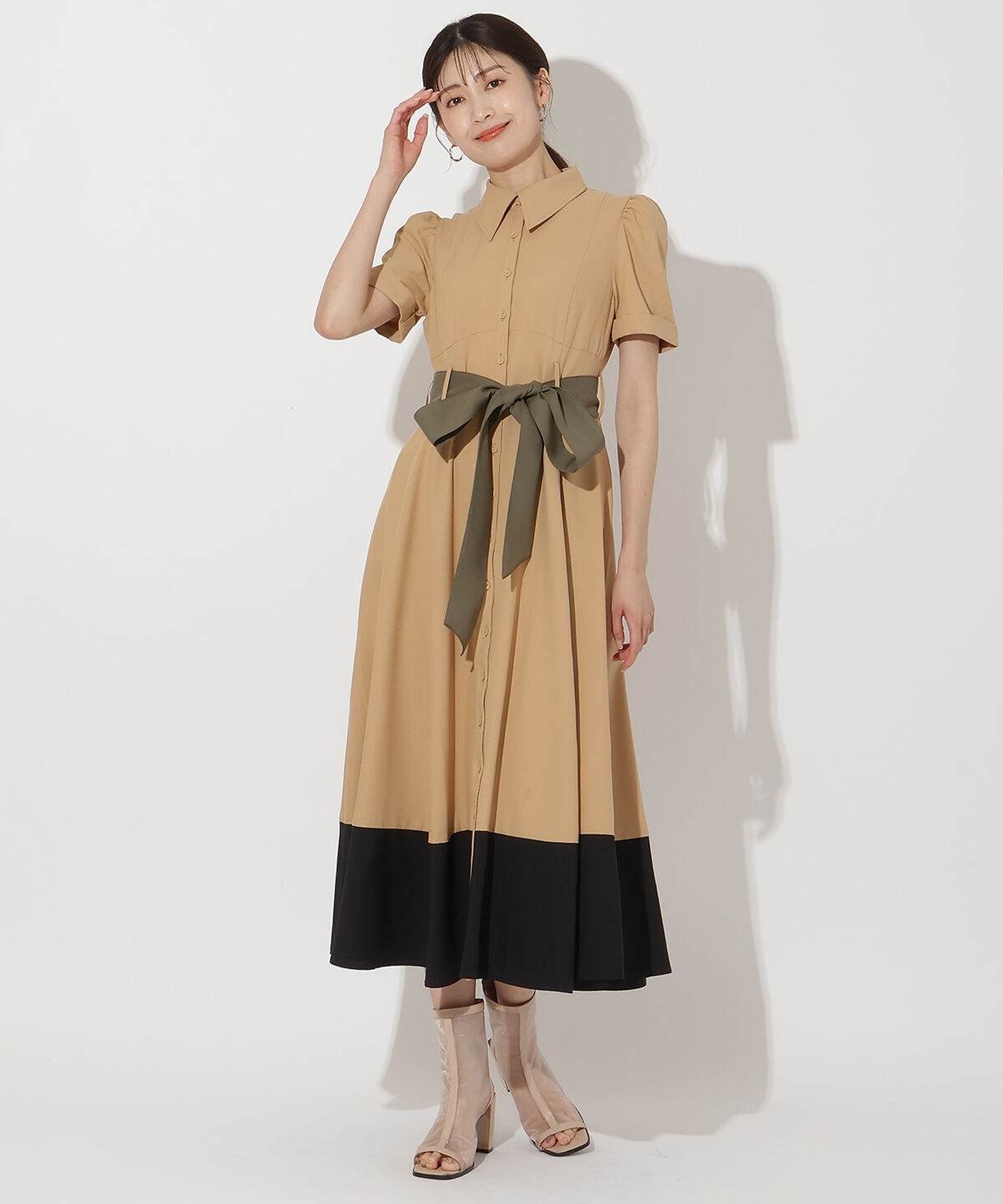 アンドクチュール「配色シャツワンピース」|ワンピース|