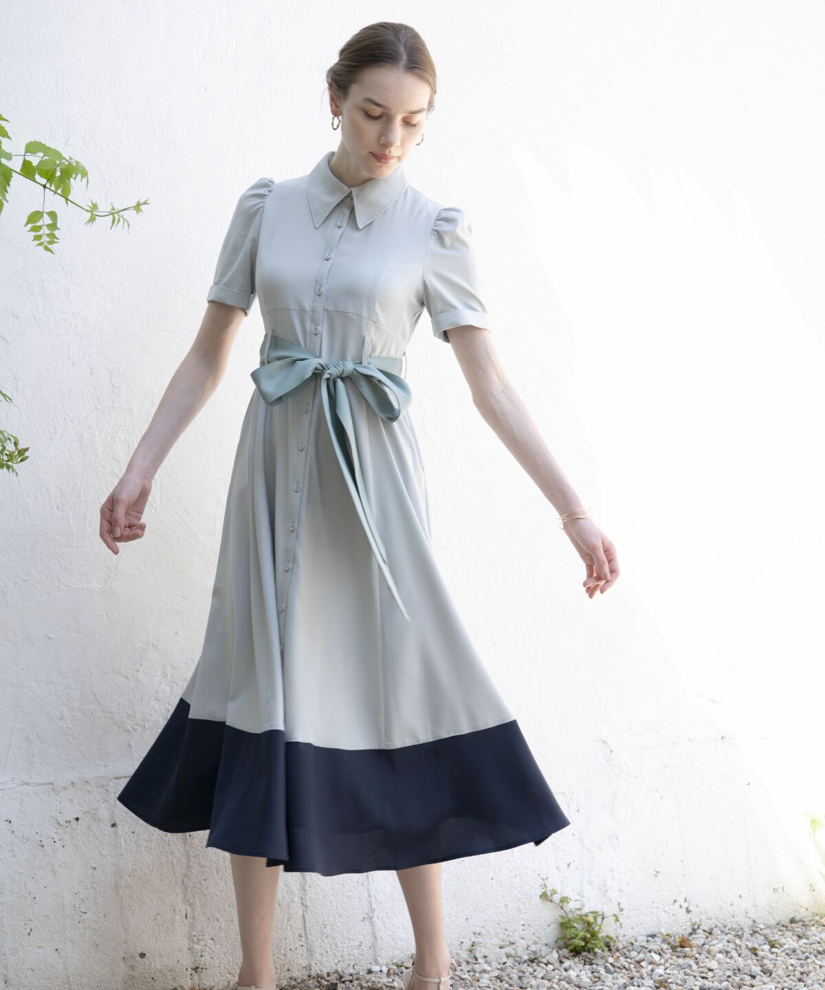 アンドクチュール「配色シャツワンピース」|ワンピース|