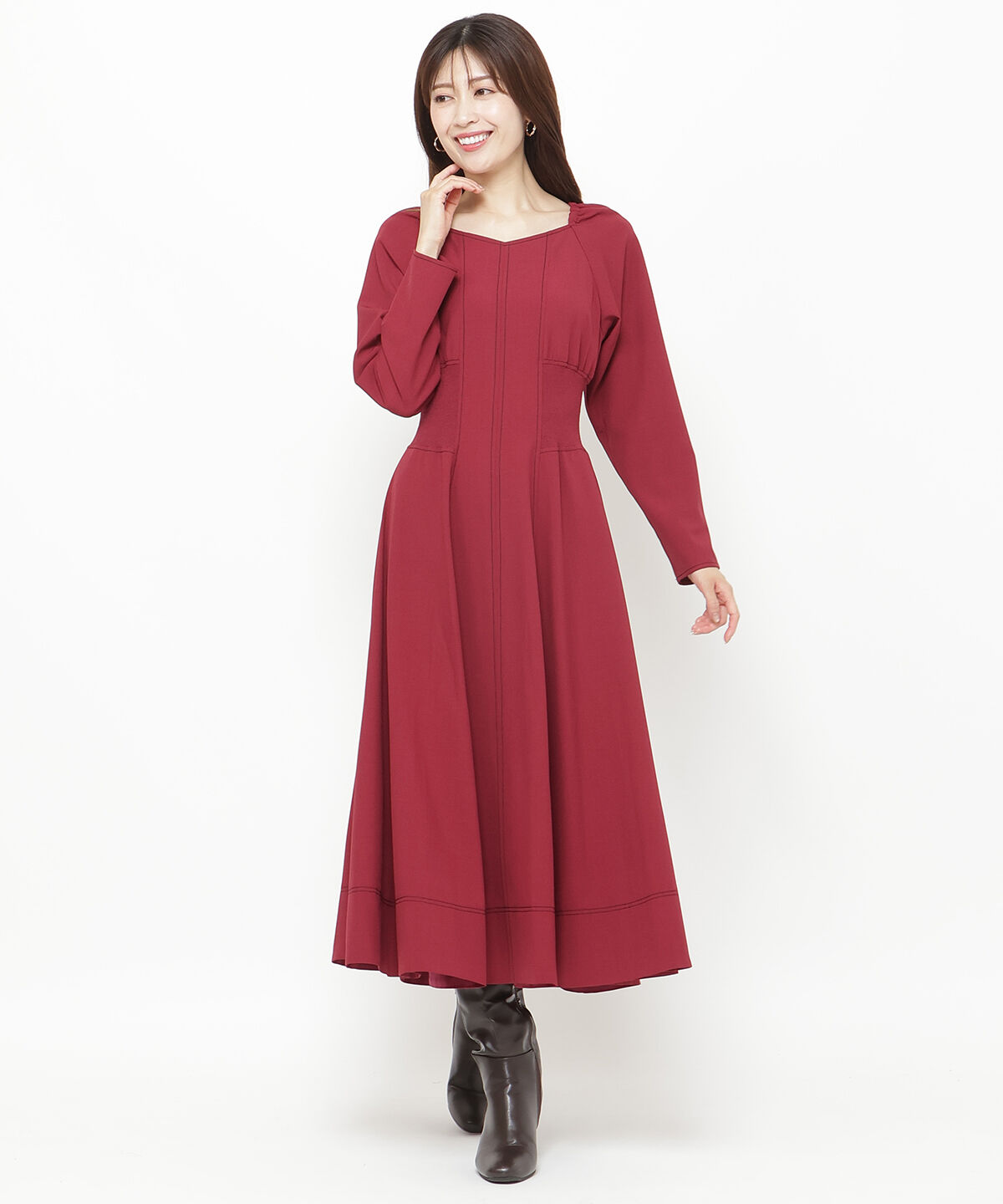 アンドクチュール「ウエストリブ配色ステッチワンピース」|ワンピース|