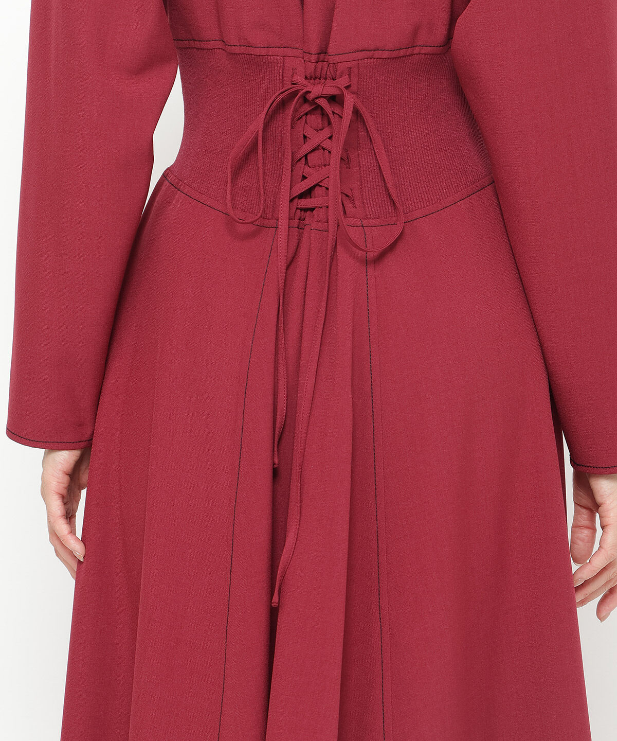 アンドクチュール「ウエストリブ配色ステッチワンピース」|ワンピース|