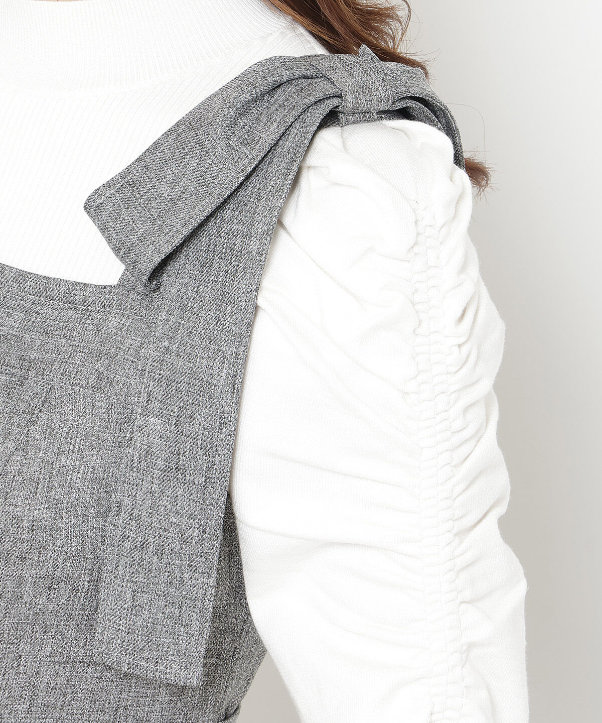 アンドクチュール「ツイードショルダーリボンジャンスカ」|ジャンパースカート|