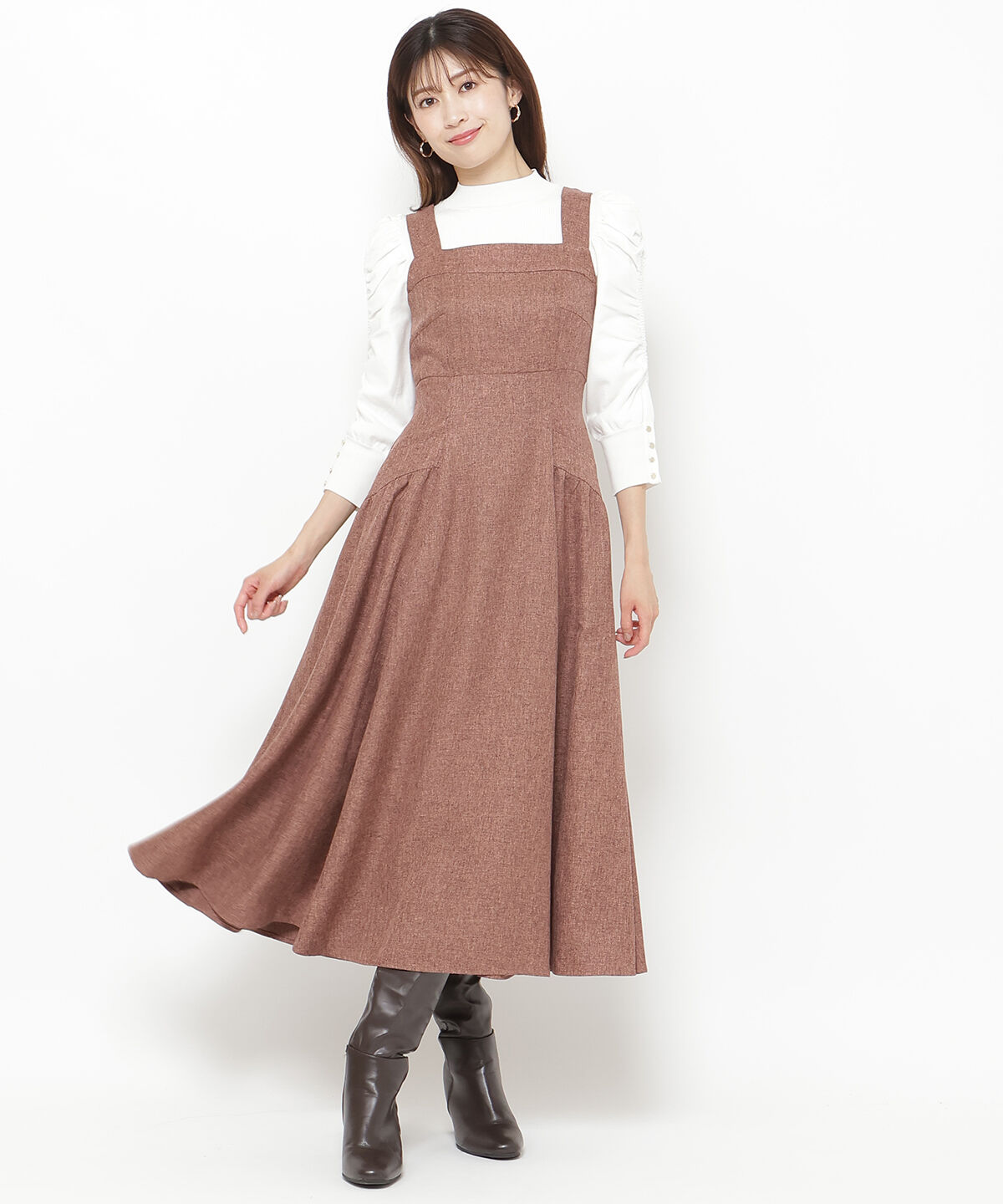 アンドクチュール「ツイードショルダーリボンジャンスカ」|ジャンパースカート|