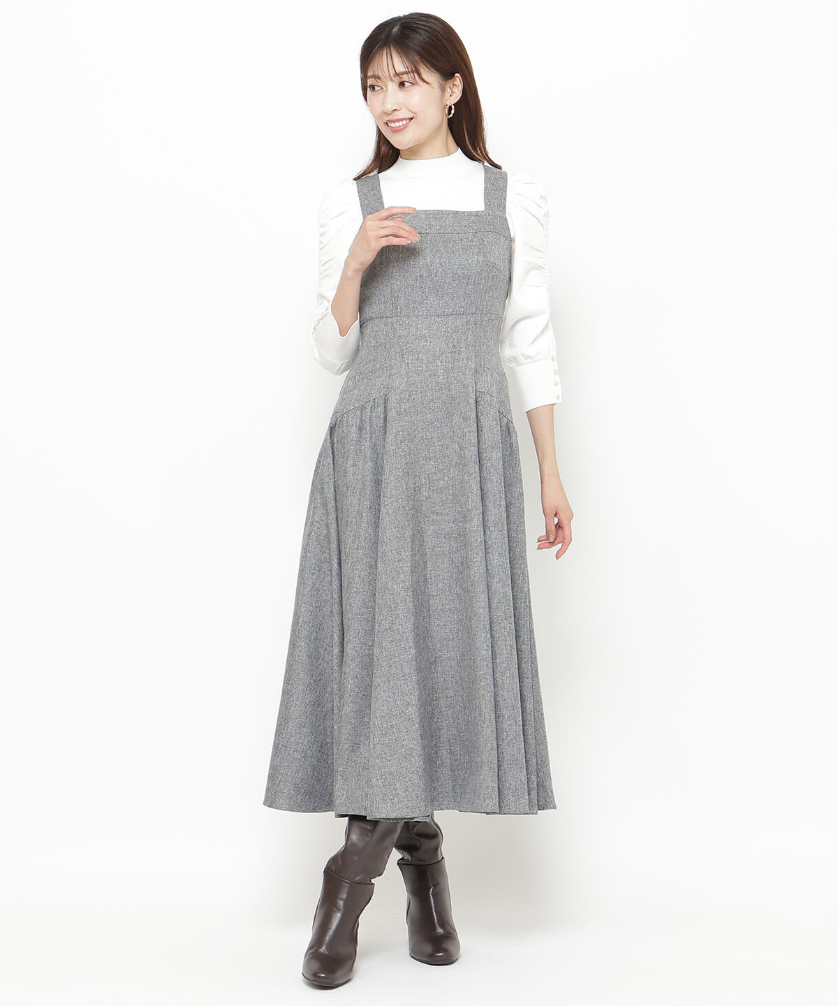 アンドクチュール「ツイードショルダーリボンジャンスカ」|ジャンパースカート|