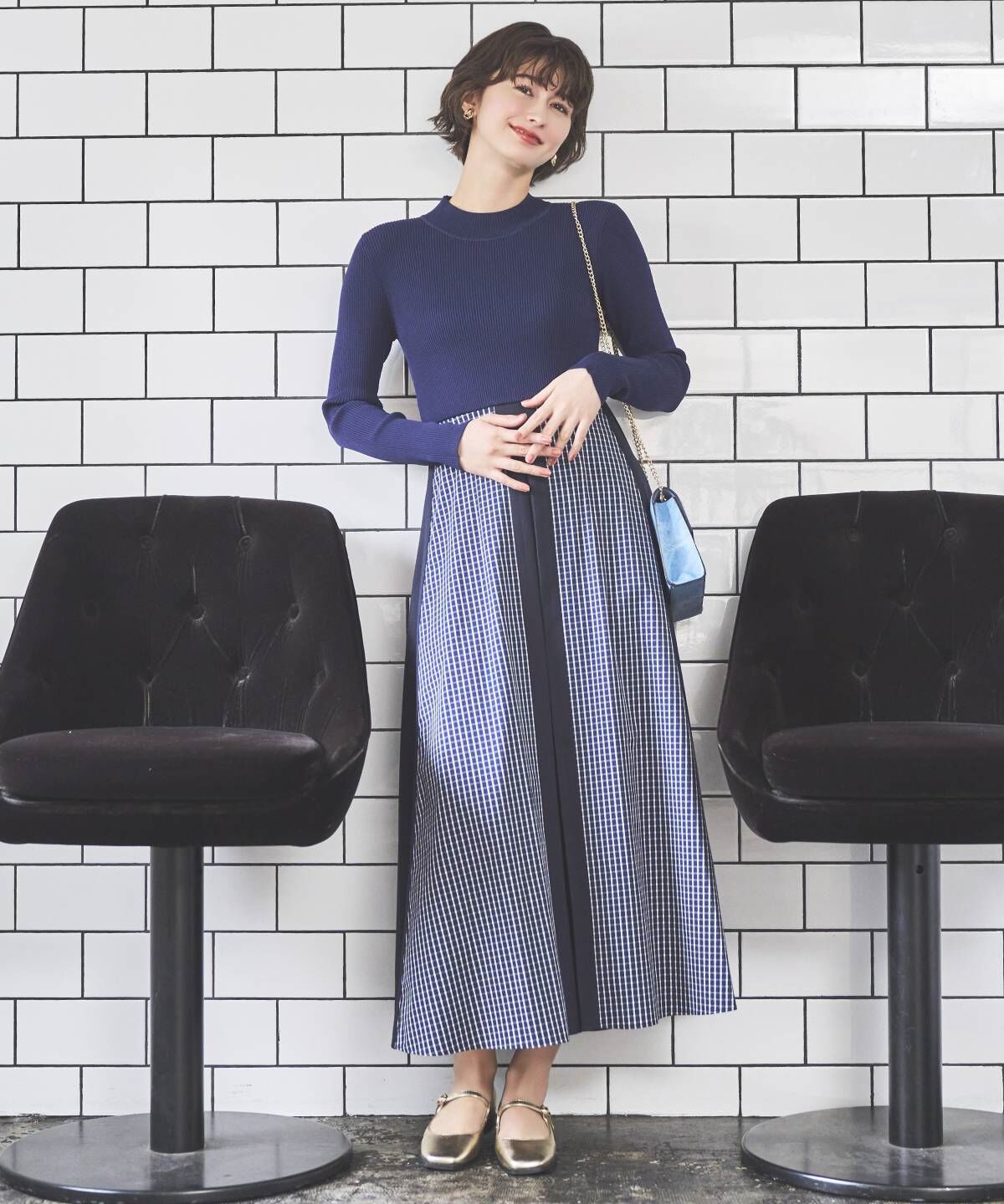 アンドクチュール「チェックドッキング配色ワンピース」|ワンピース|