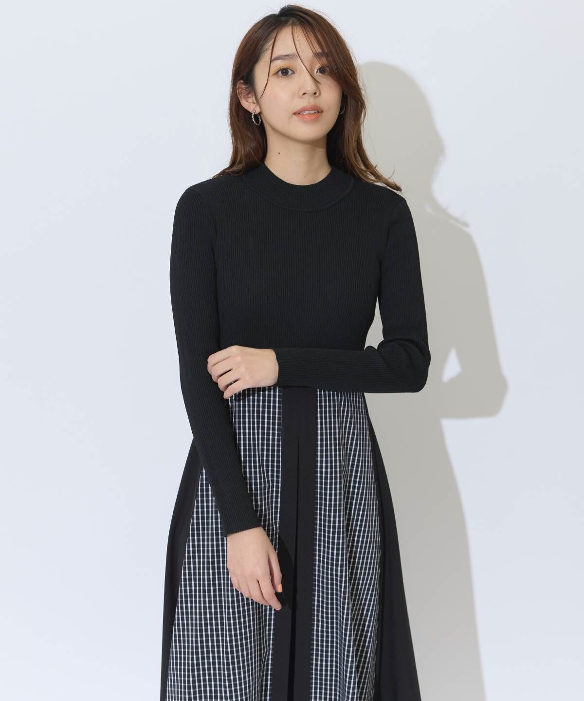 アンドクチュール「チェックドッキング配色ワンピース」|ワンピース|