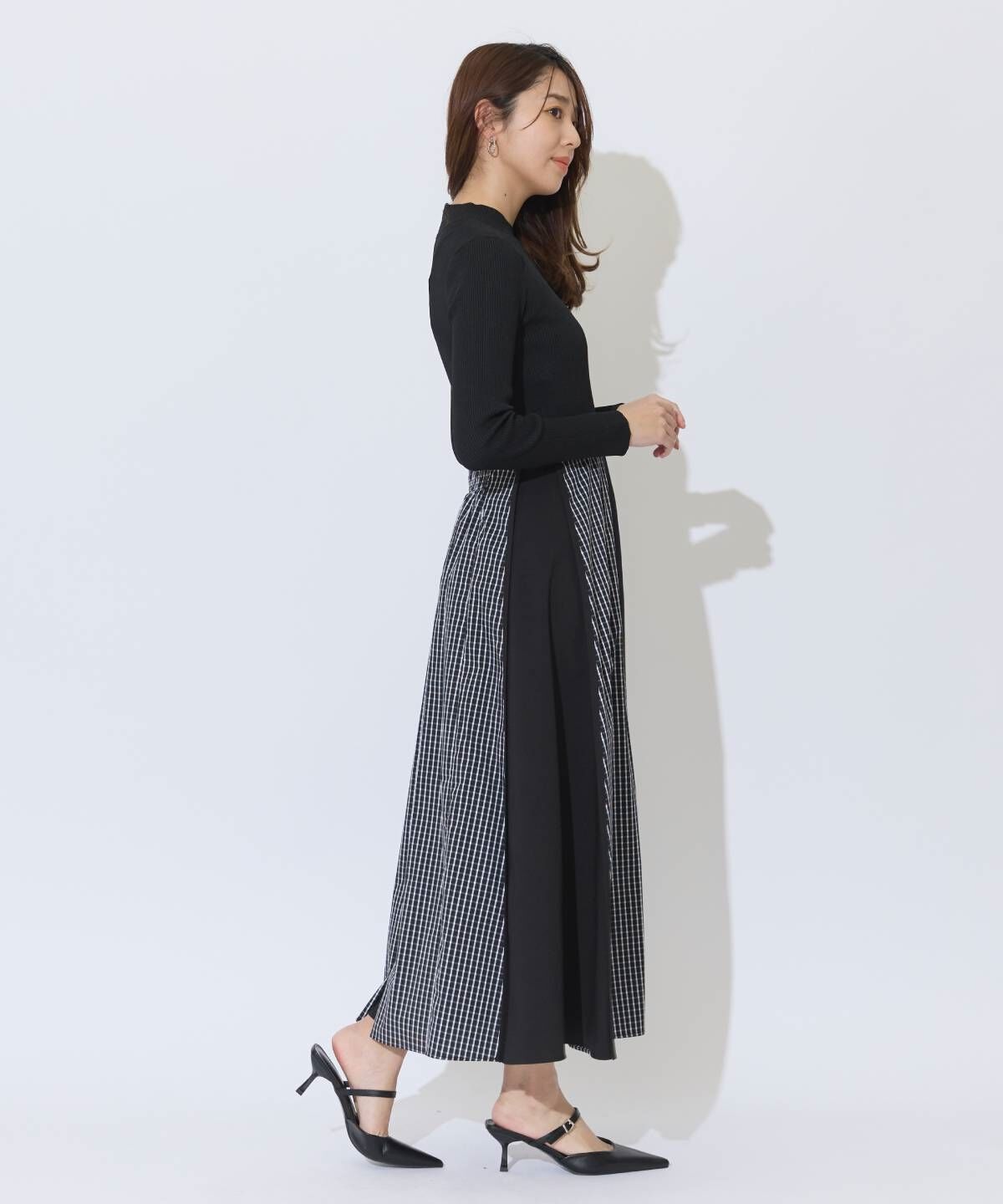 アンドクチュール「チェックドッキング配色ワンピース」|ワンピース|