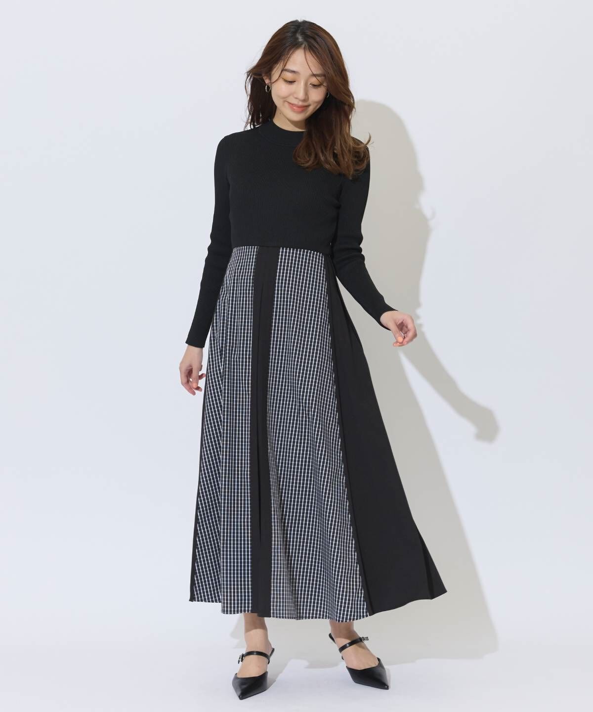 アンドクチュール「チェックドッキング配色ワンピース」|ワンピース|