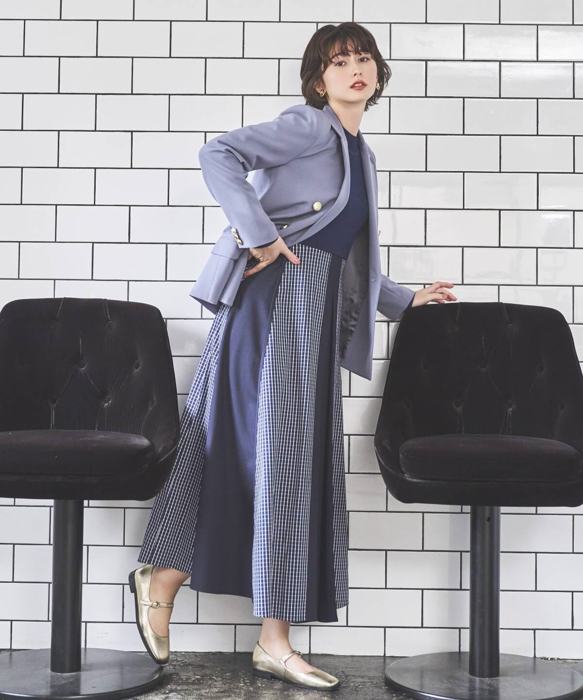 アンドクチュール「チェックドッキング配色ワンピース」|ワンピース|