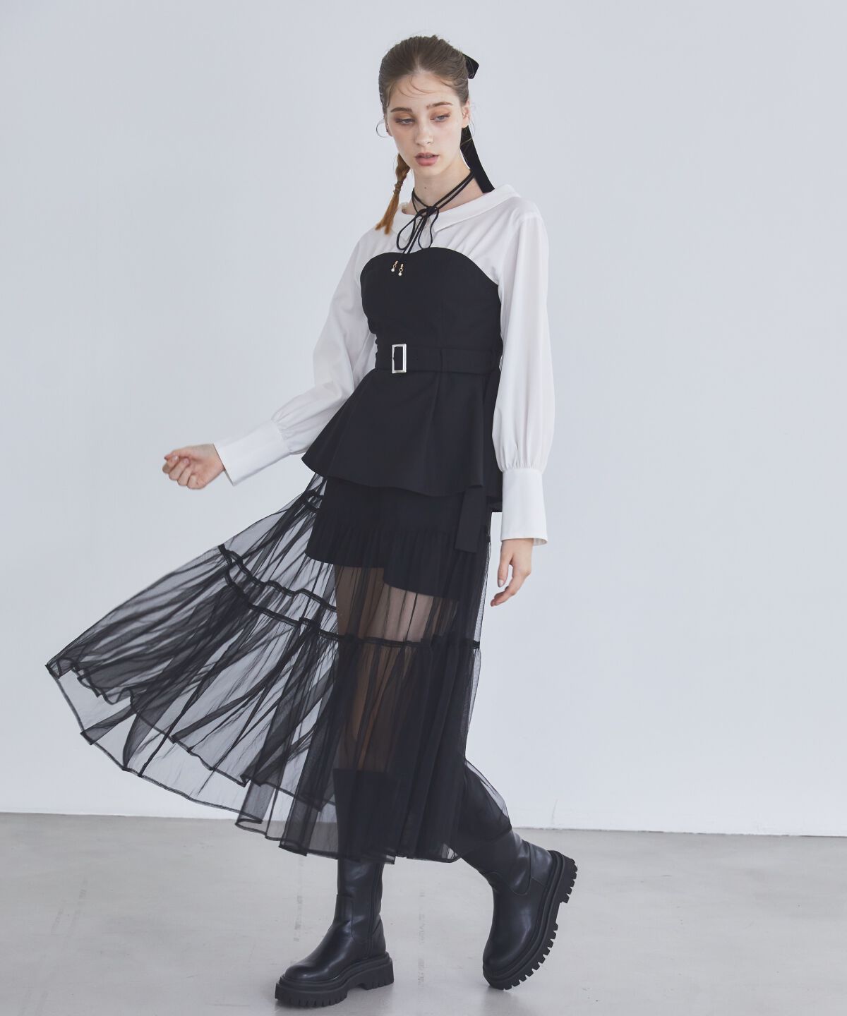 REDYAZEL「シャツドッキングベアワンピース」|ワンピース|