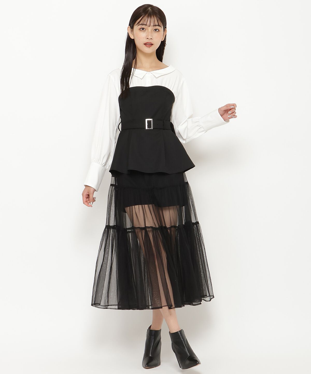 REDYAZEL「シャツドッキングベアワンピース」|ワンピース|