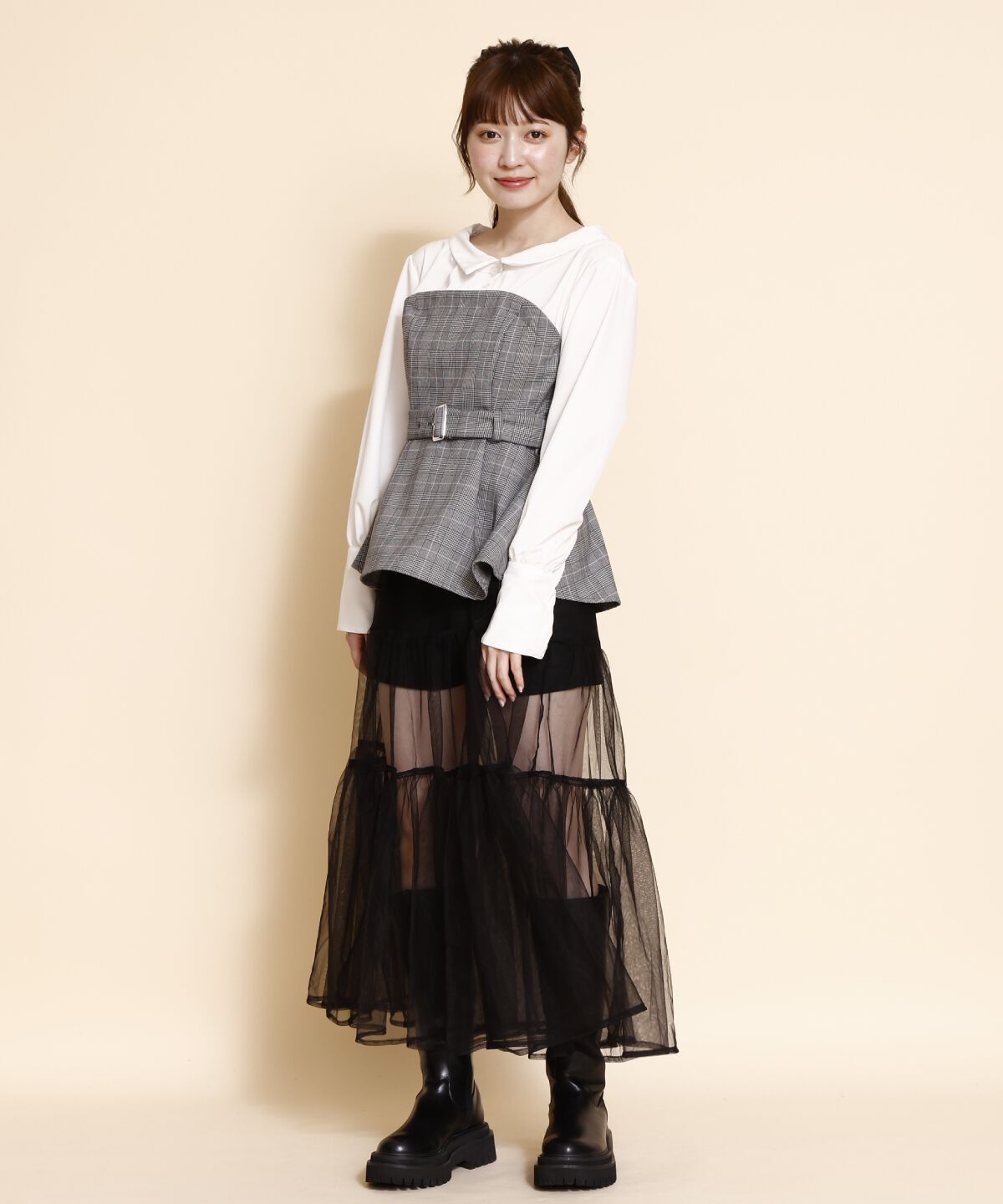 REDYAZEL「シャツドッキングベアワンピース」|ワンピース|