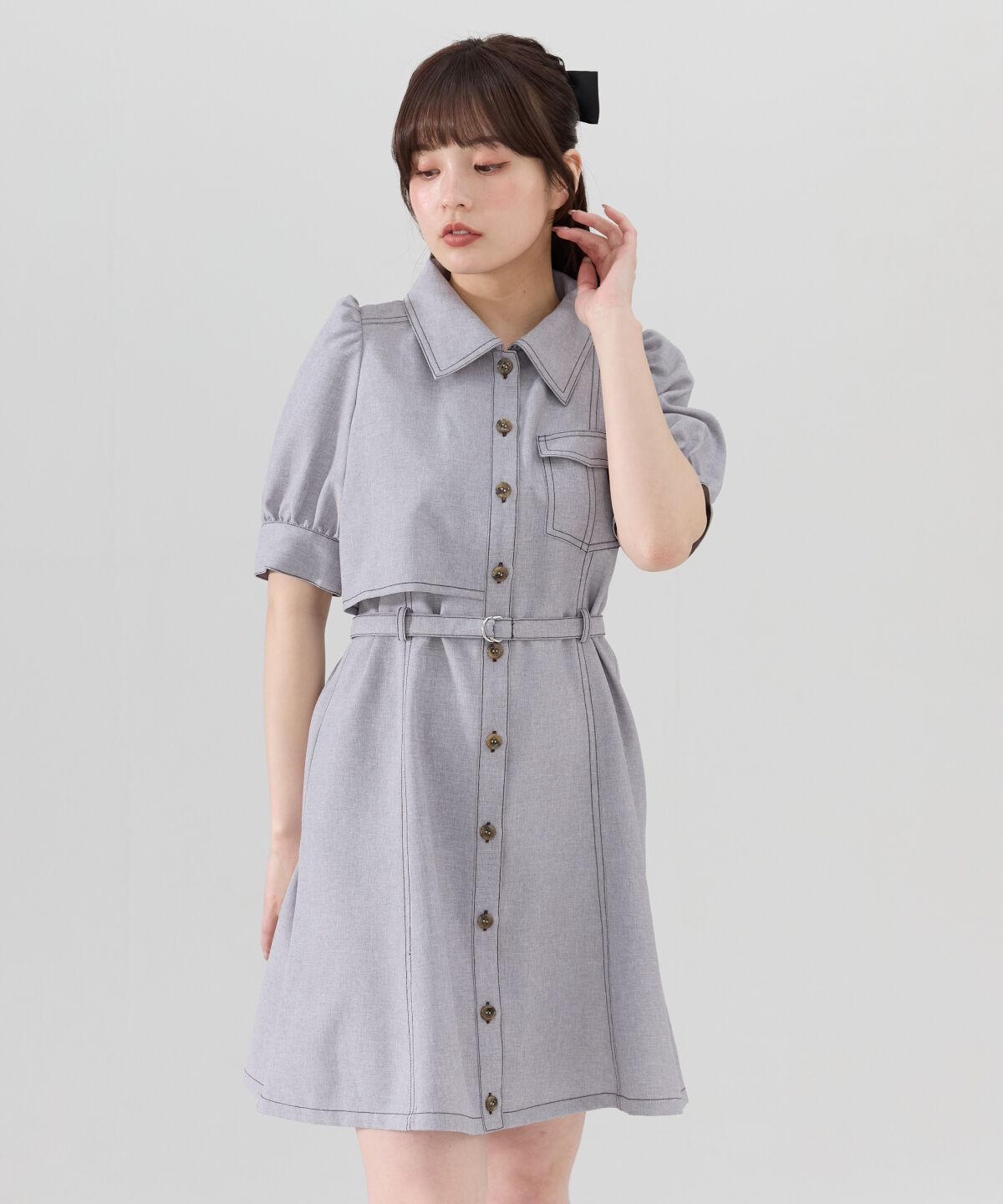 REDYAZEL「バイカラーステッチアシメデザイン半袖ミニワンピース」|ワンピース|