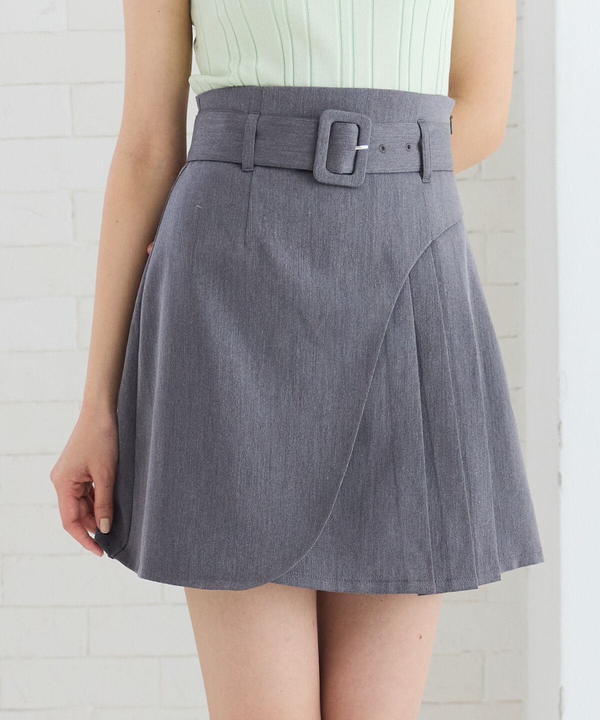 REDYAZEL「ラップデザインアシメプリーツミニスカート」|フレア|