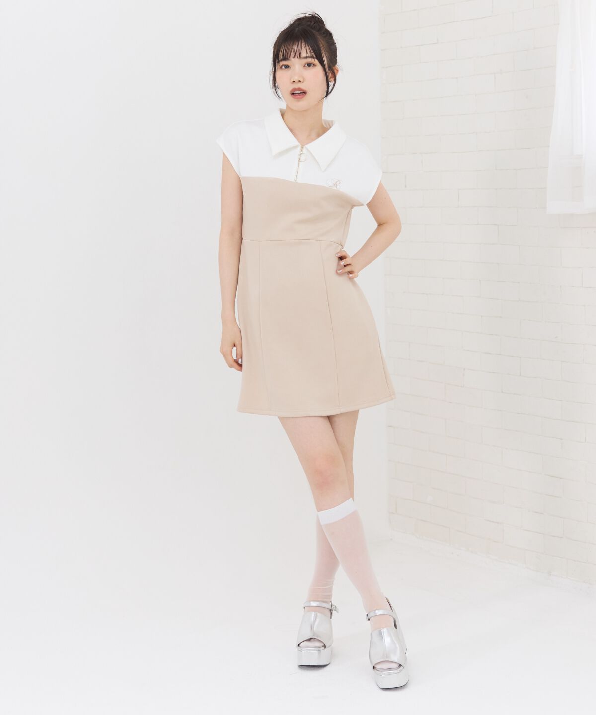 REDYAZEL「バイカラーポロミニワンピース」|ワンピース|ベージュ