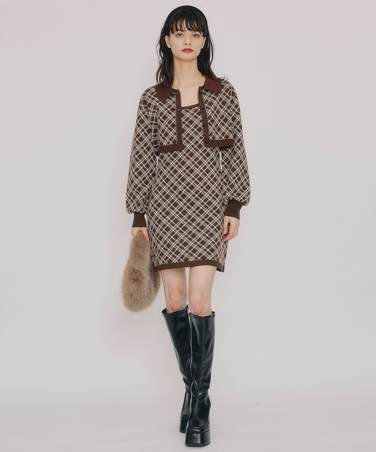 REDYAZEL「ｸﾗｼｶﾙﾆｯﾄｶｰﾃﾞｨｶﾞﾝ&times;ｷｬﾐｿｰﾙﾆｯﾄﾜﾝﾋﾟｰｽｾ  」|ワンピース|