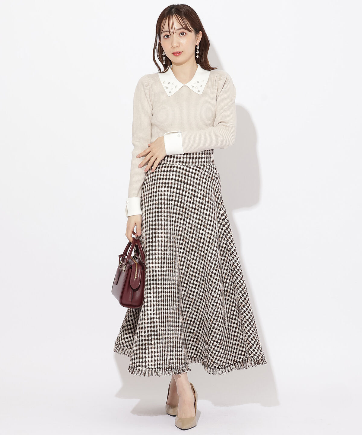 WILLSELECTION「フリンジチェックスカート」|フレア|