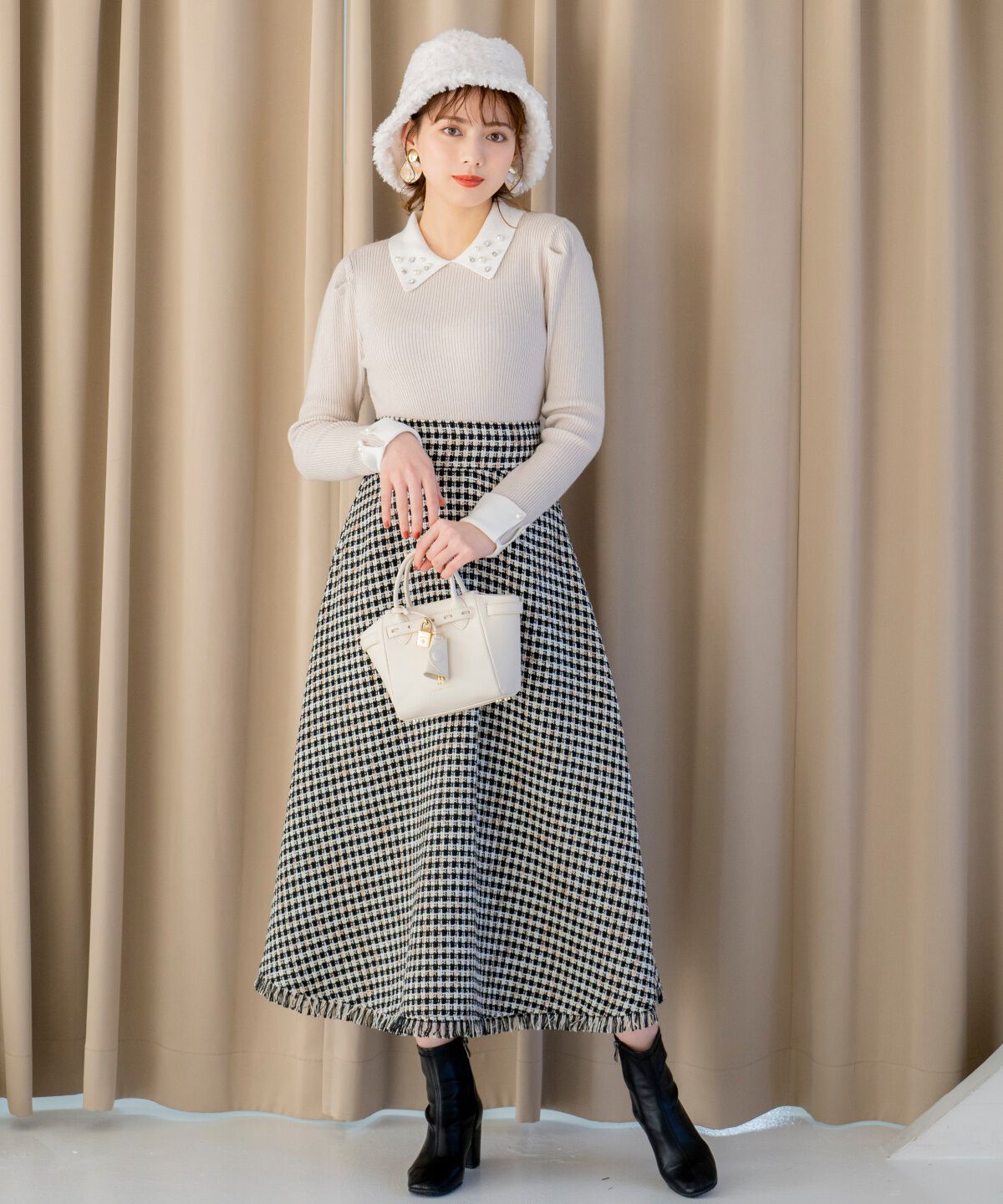 WILLSELECTION「フリンジチェックスカート」|フレア|