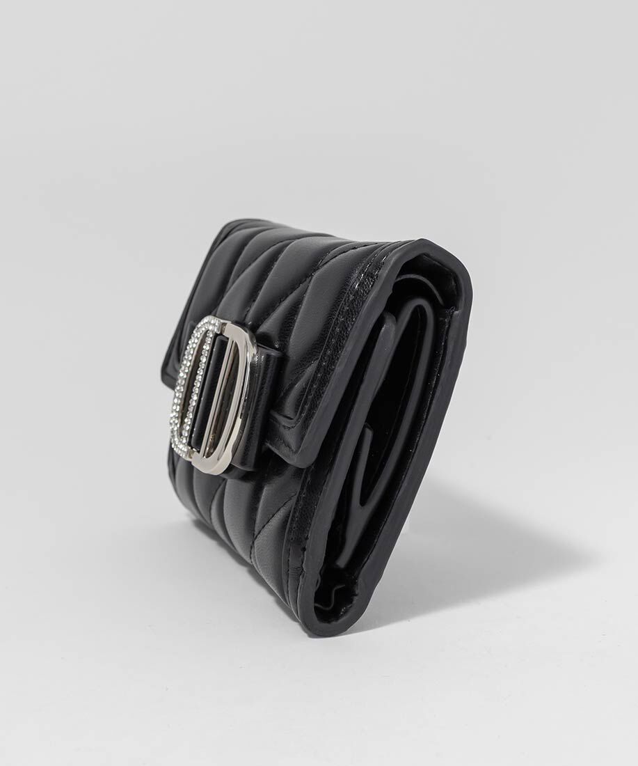  「ビジューパーツキルティング三つ折りウォレット」|財布|