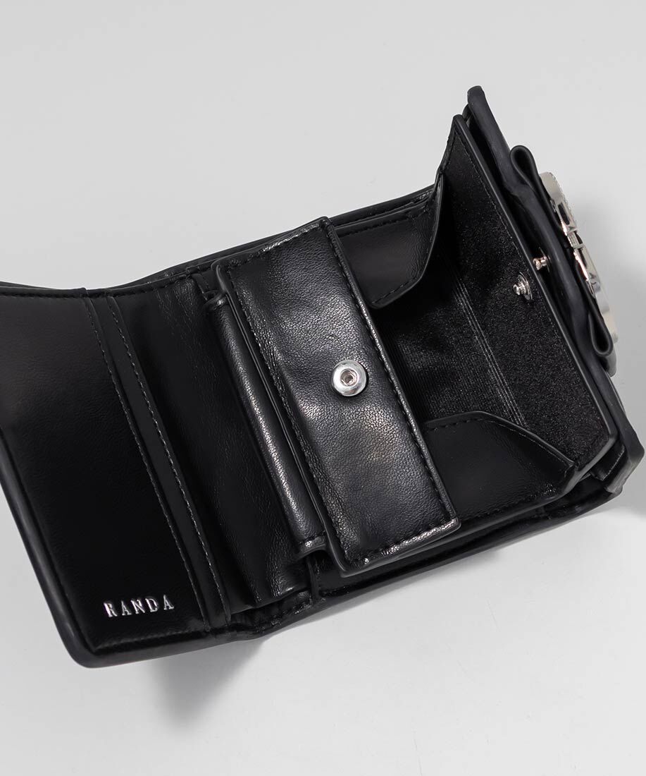  「ビジューパーツキルティング三つ折りウォレット」|財布|